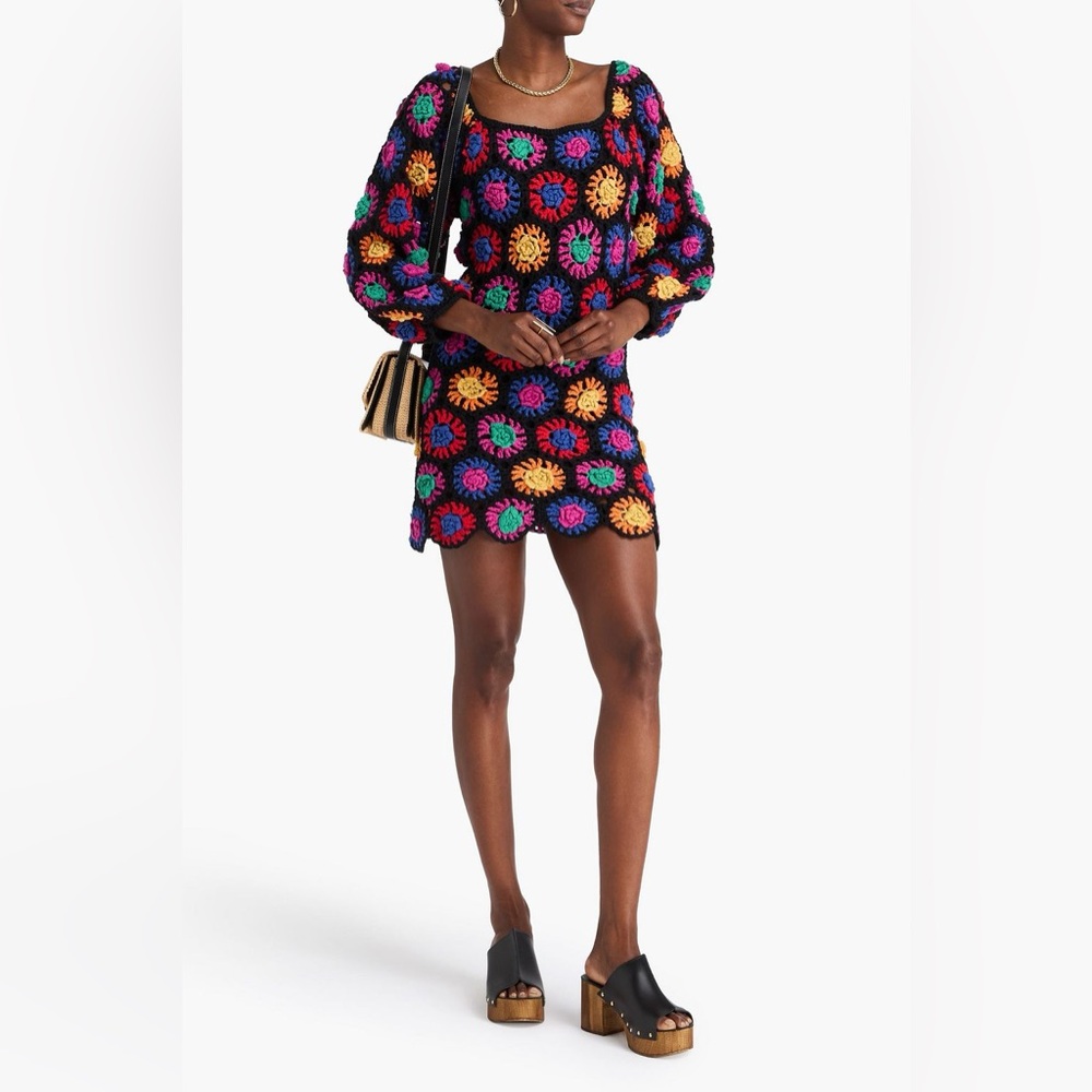 FARM RIO Scalloped Crochet Cotton Mini Dress